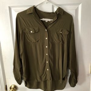 Ann Taylor LOFT: Hunter Green Utility Blouse
